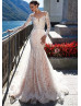 Long Sleeve Ivory Lace Tulle See Through Back Wedding Dress